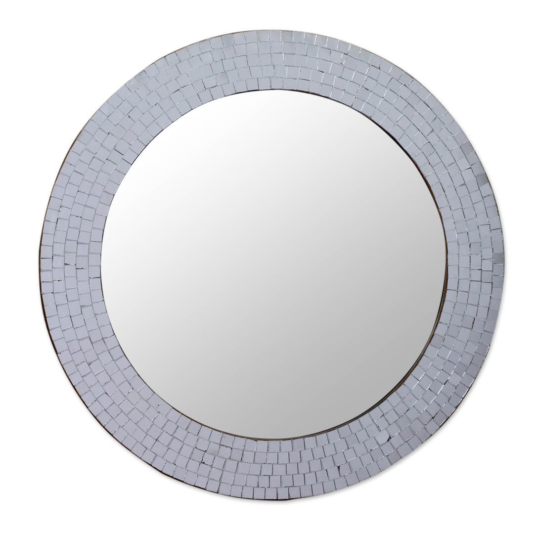 Indian Handmade Silver Glass Mosaic Wall Mirror - Silvery Glamour