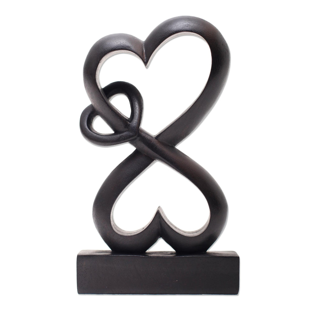 Romantic Hand Carved Wood Sculpture with Black Finish - Forever Linked
