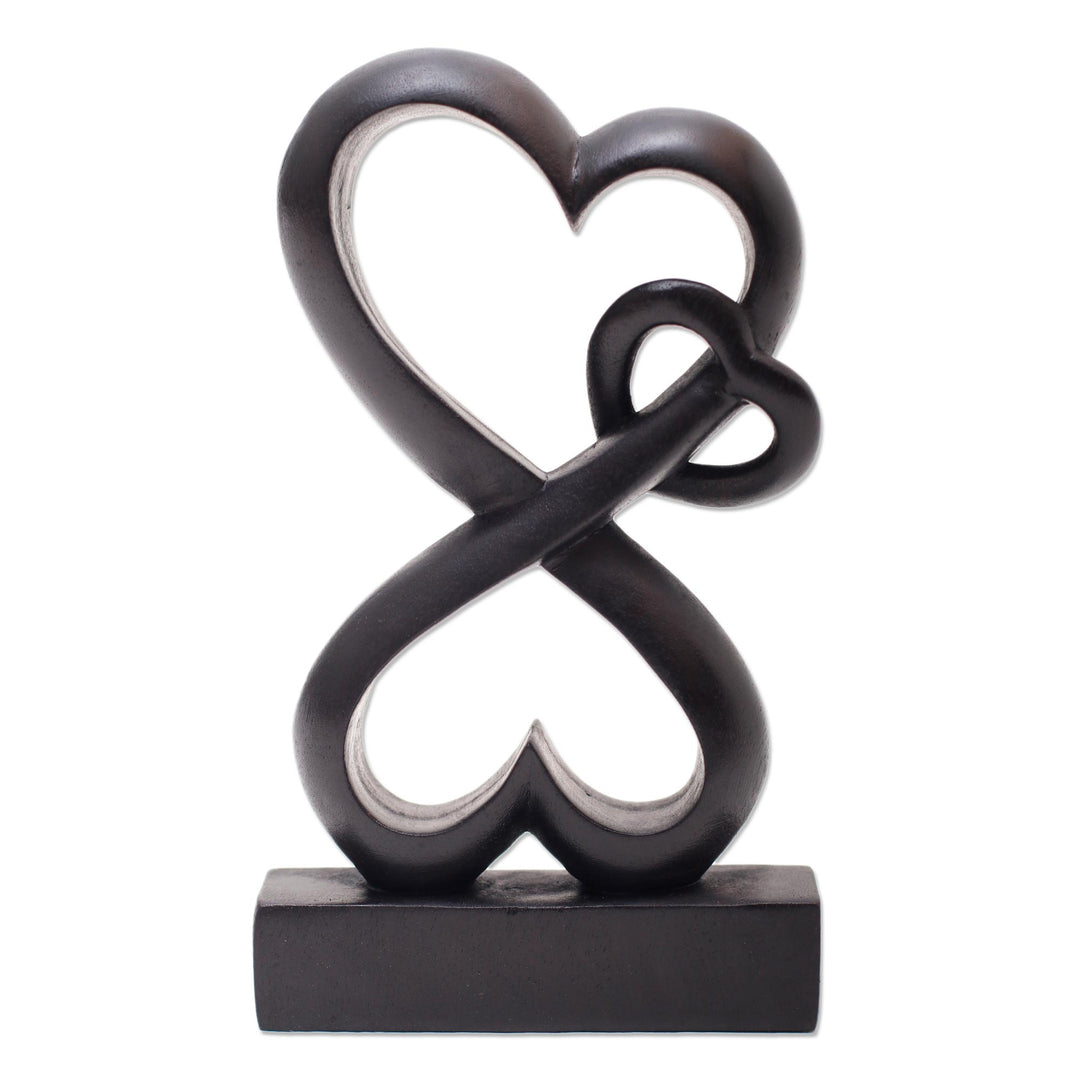 Romantic Hand Carved Wood Sculpture with Black Finish - Forever Linked