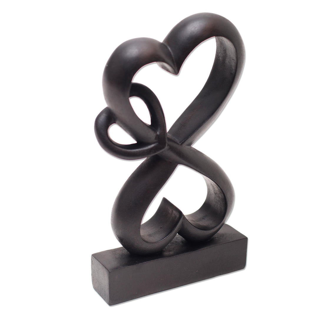 Romantic Hand Carved Wood Sculpture with Black Finish - Forever Linked