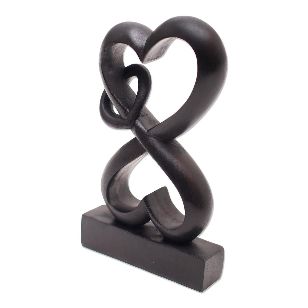 Romantic Hand Carved Wood Sculpture with Black Finish - Forever Linked
