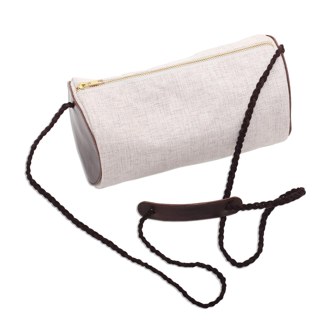 Barrel-Shaped Cotton and Leather Shoulder Bag - Java Barrel