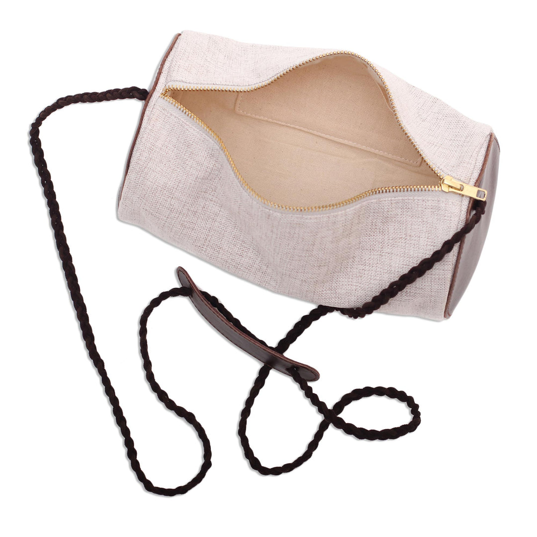 Barrel-Shaped Cotton and Leather Shoulder Bag - Java Barrel