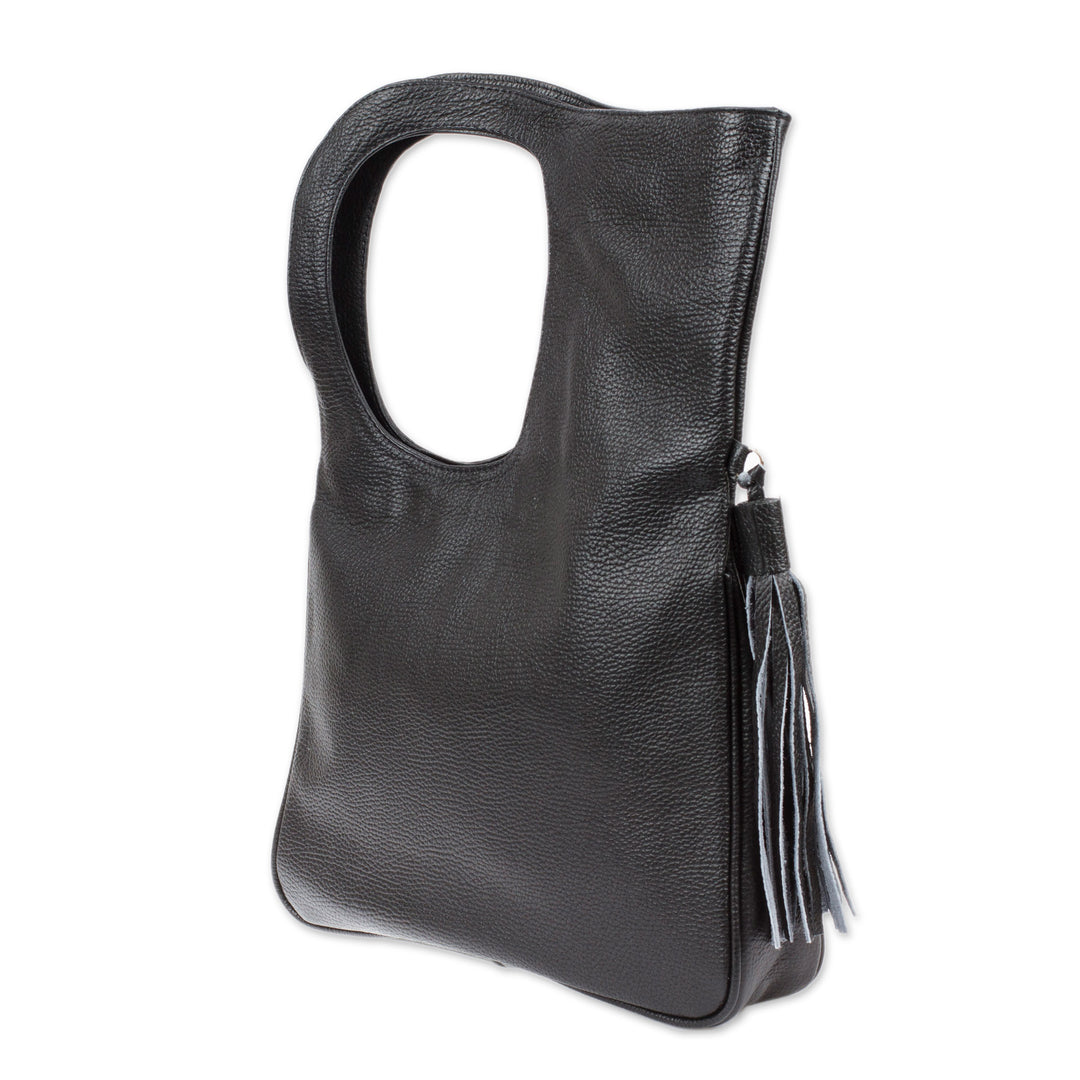 Embroidered Hummingbird Black Leather Handle Handbag - Hummingbird Garden