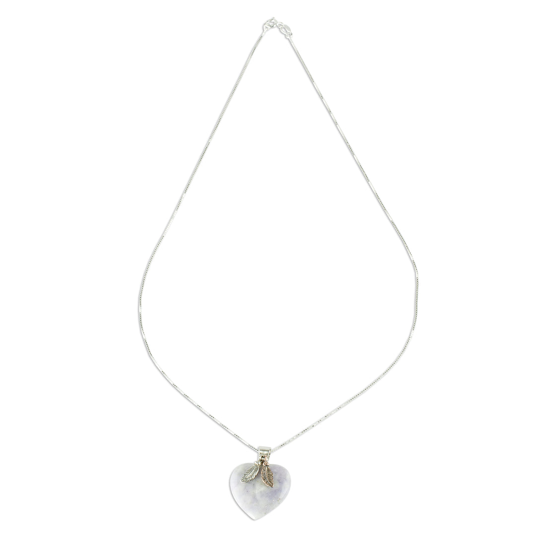Natural Lavender Jade and Sterling Silver Heart Necklace - Lilac Heart