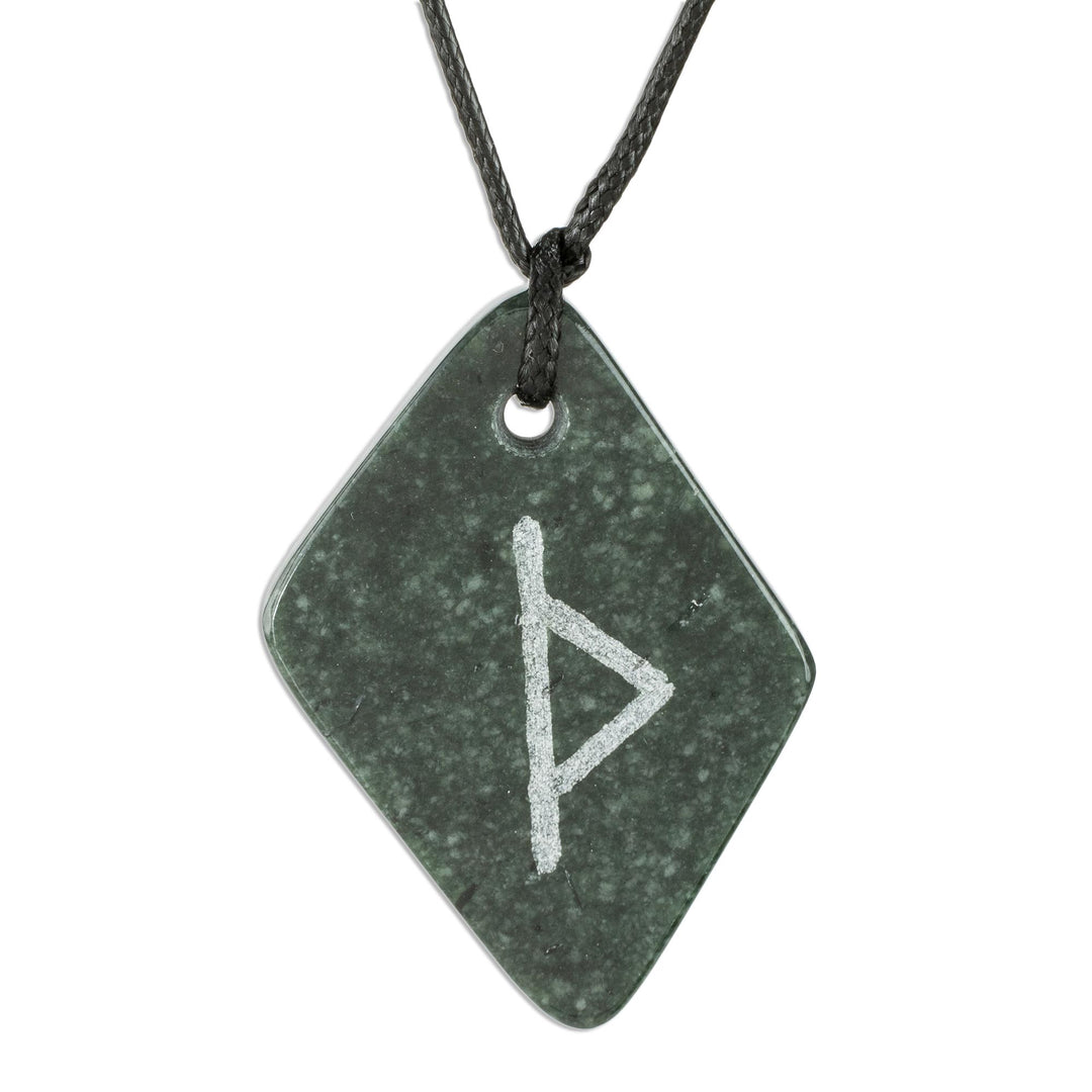 Unique Green Jade Rune Necklace from Guatemala - Rune Thurisaz