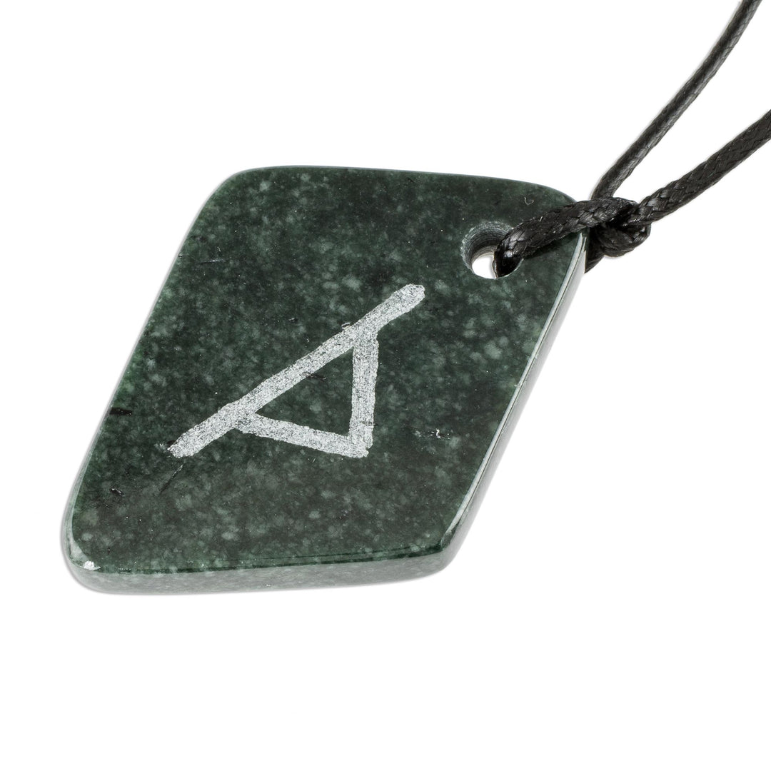 Unique Green Jade Rune Necklace from Guatemala - Rune Thurisaz