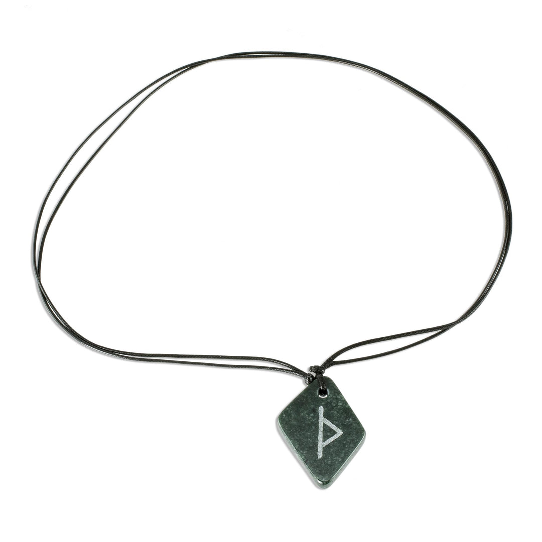Unique Green Jade Rune Necklace from Guatemala - Rune Thurisaz