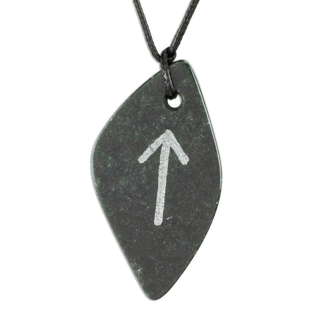 Unisex Jade Pendant Necklace with Tiwaz Rune - Rune Tiwaz