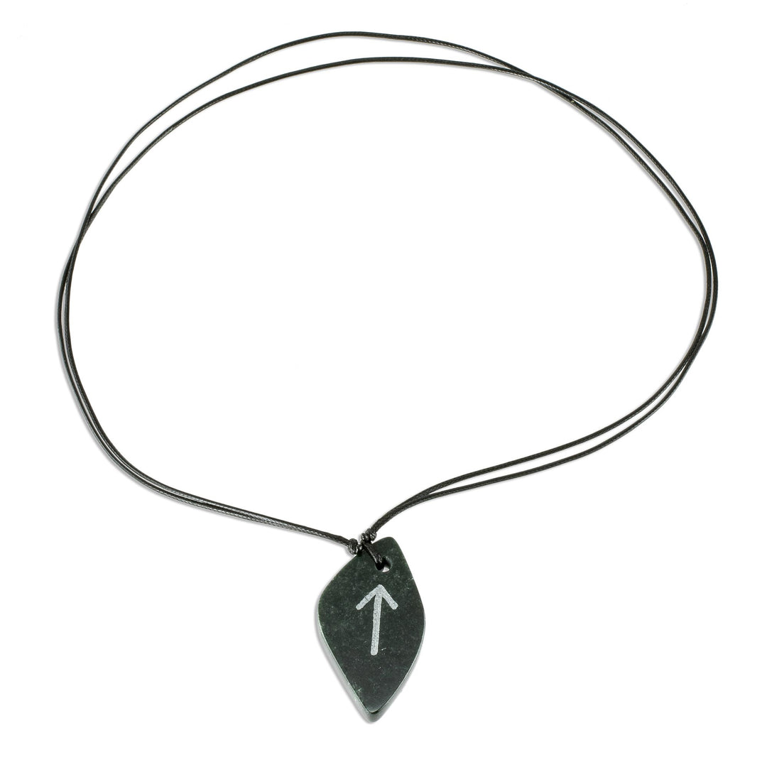 Unisex Jade Pendant Necklace with Tiwaz Rune - Rune Tiwaz