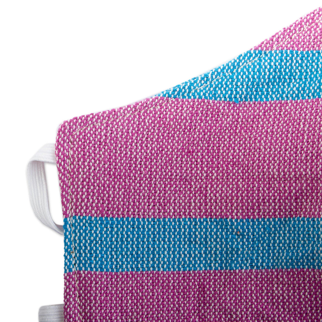 2 Handwoven Lilac and Teal Cotton Headband Face Masks - Zapotec Dawn
