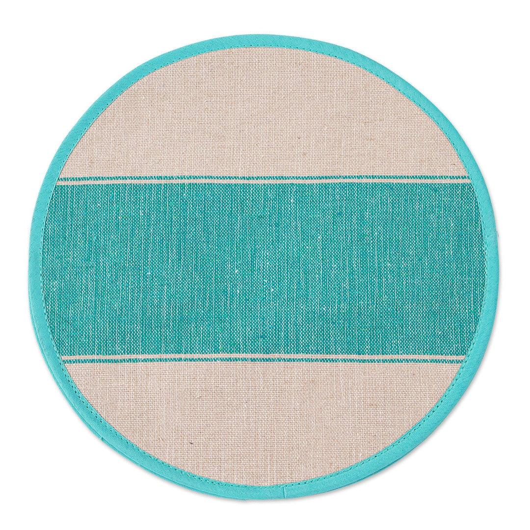 Backstrap Handwoven Turquoise & Beige Cotton Tortilla Warmer - Turquoise Textures