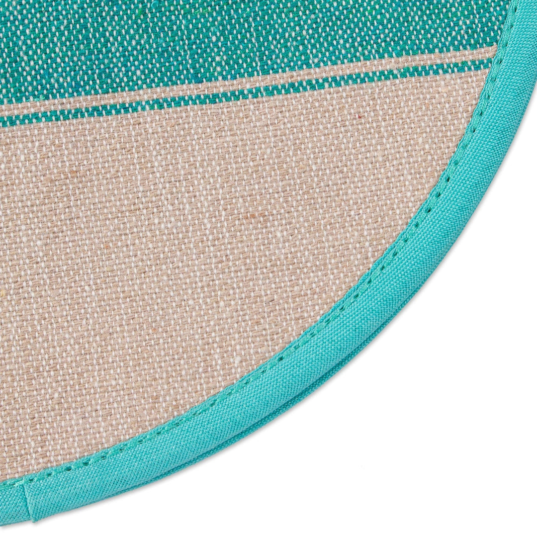 Backstrap Handwoven Turquoise & Beige Cotton Tortilla Warmer - Turquoise Textures