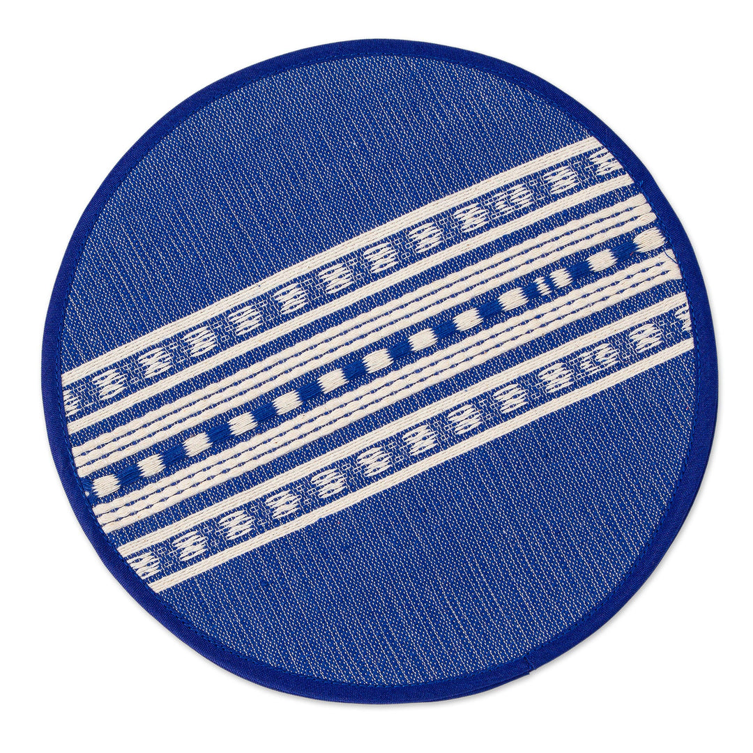 Handwoven Mexican Blue and Ivory Cotton Tortilla Warmer - Sapphire Sensation