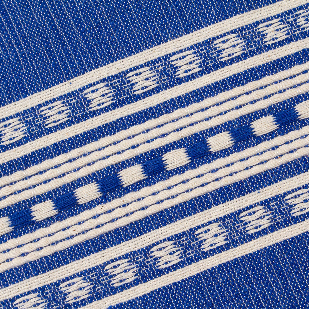 Handwoven Mexican Blue and Ivory Cotton Tortilla Warmer - Sapphire Sensation
