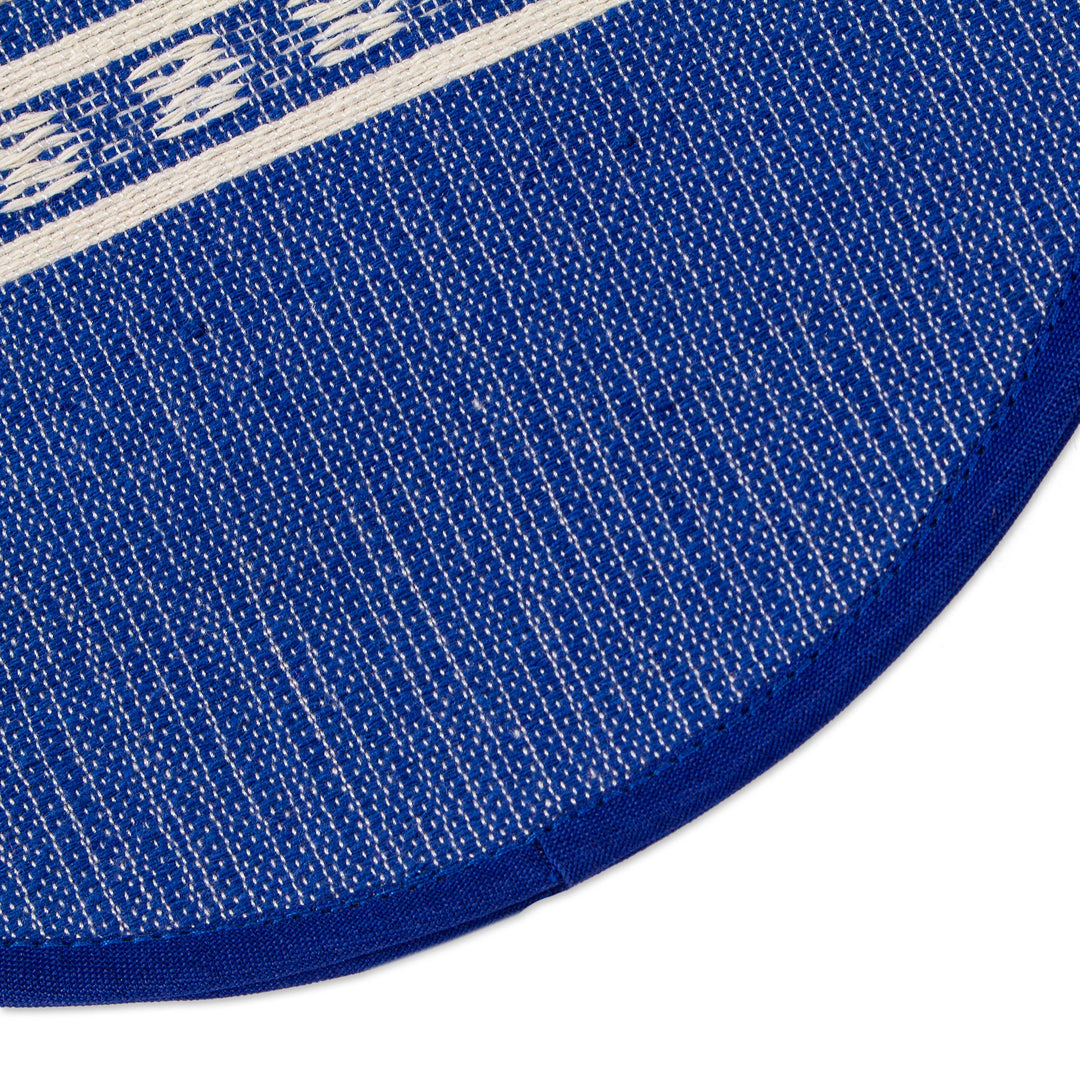 Handwoven Mexican Blue and Ivory Cotton Tortilla Warmer - Sapphire Sensation