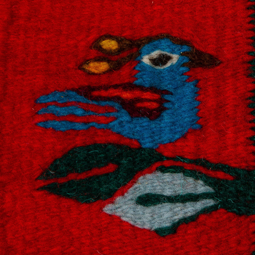 Small Wool Table Runner in Red with Birds - Birds of Teotitlan in Red