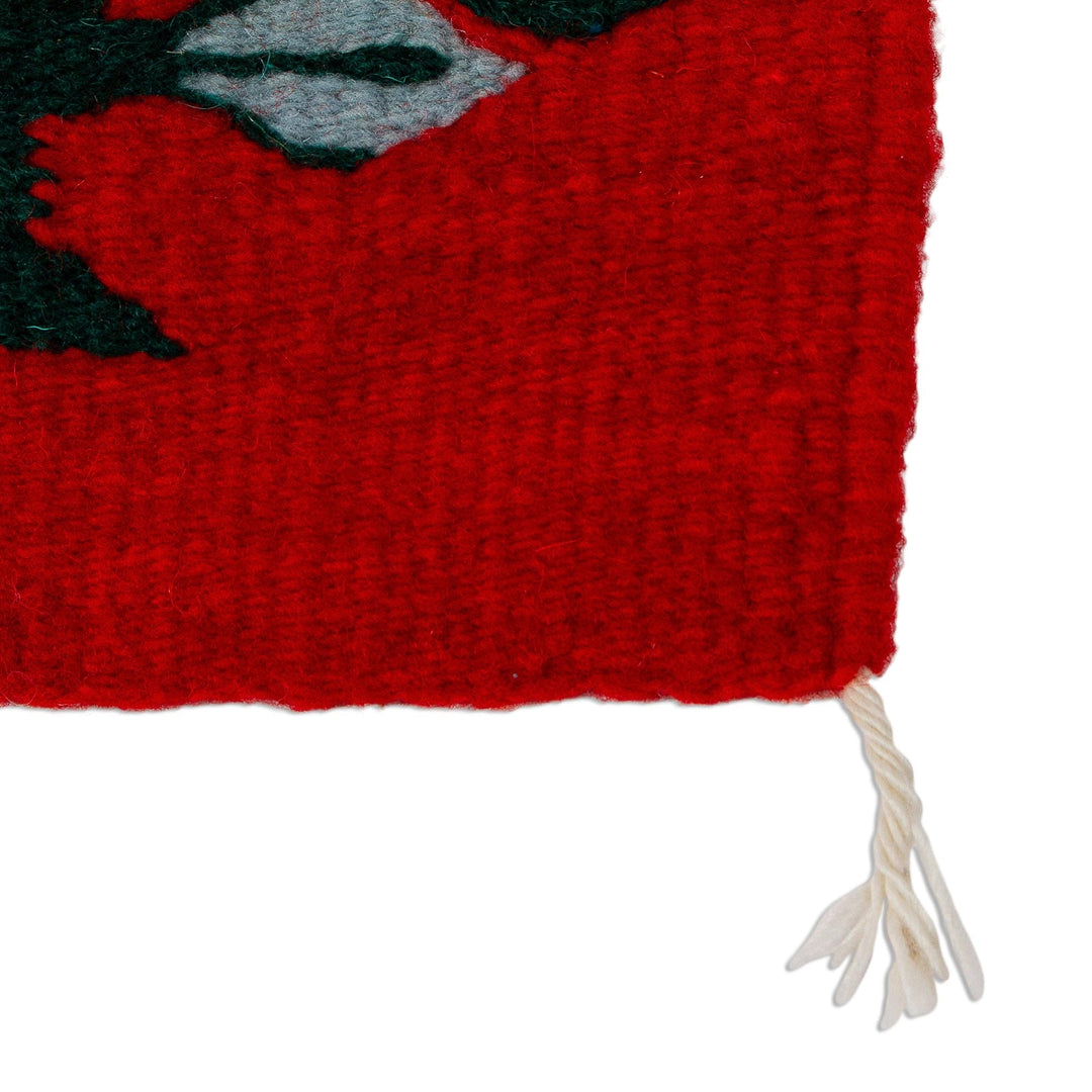 Small Wool Table Runner in Red with Birds - Birds of Teotitlan in Red