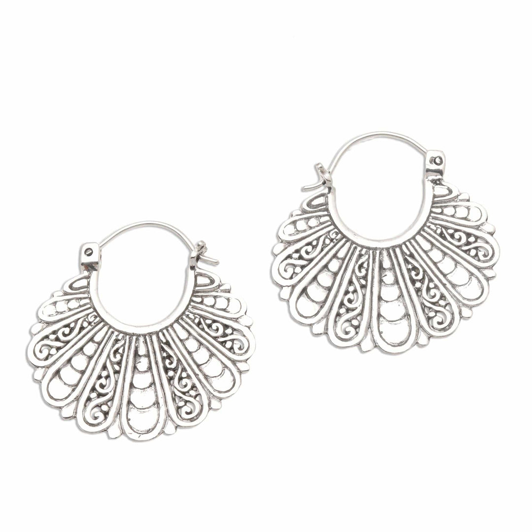 Fan-Shaped Sterling Silver Hoop Earrings - Sukawati Fans