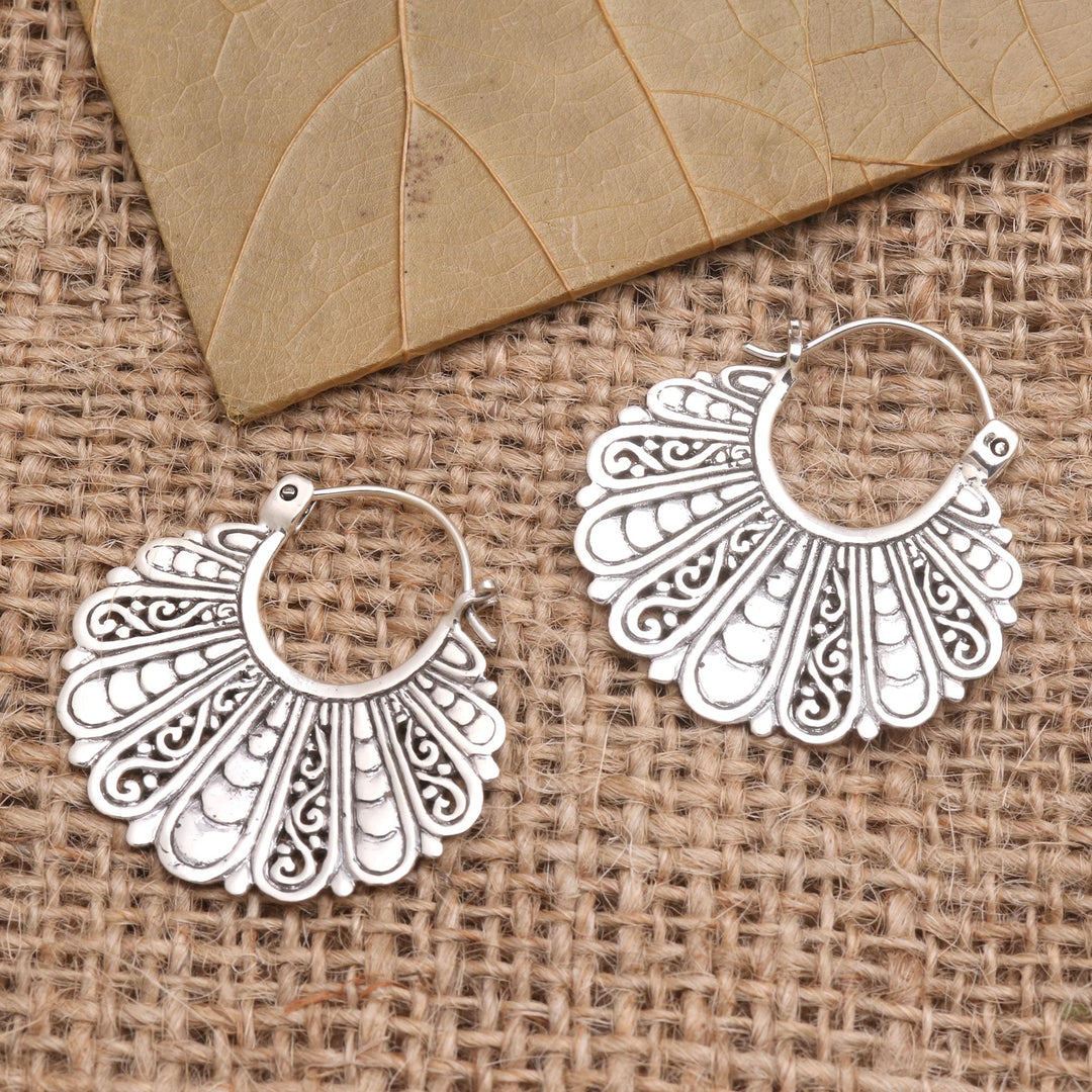 Fan-Shaped Sterling Silver Hoop Earrings - Sukawati Fans