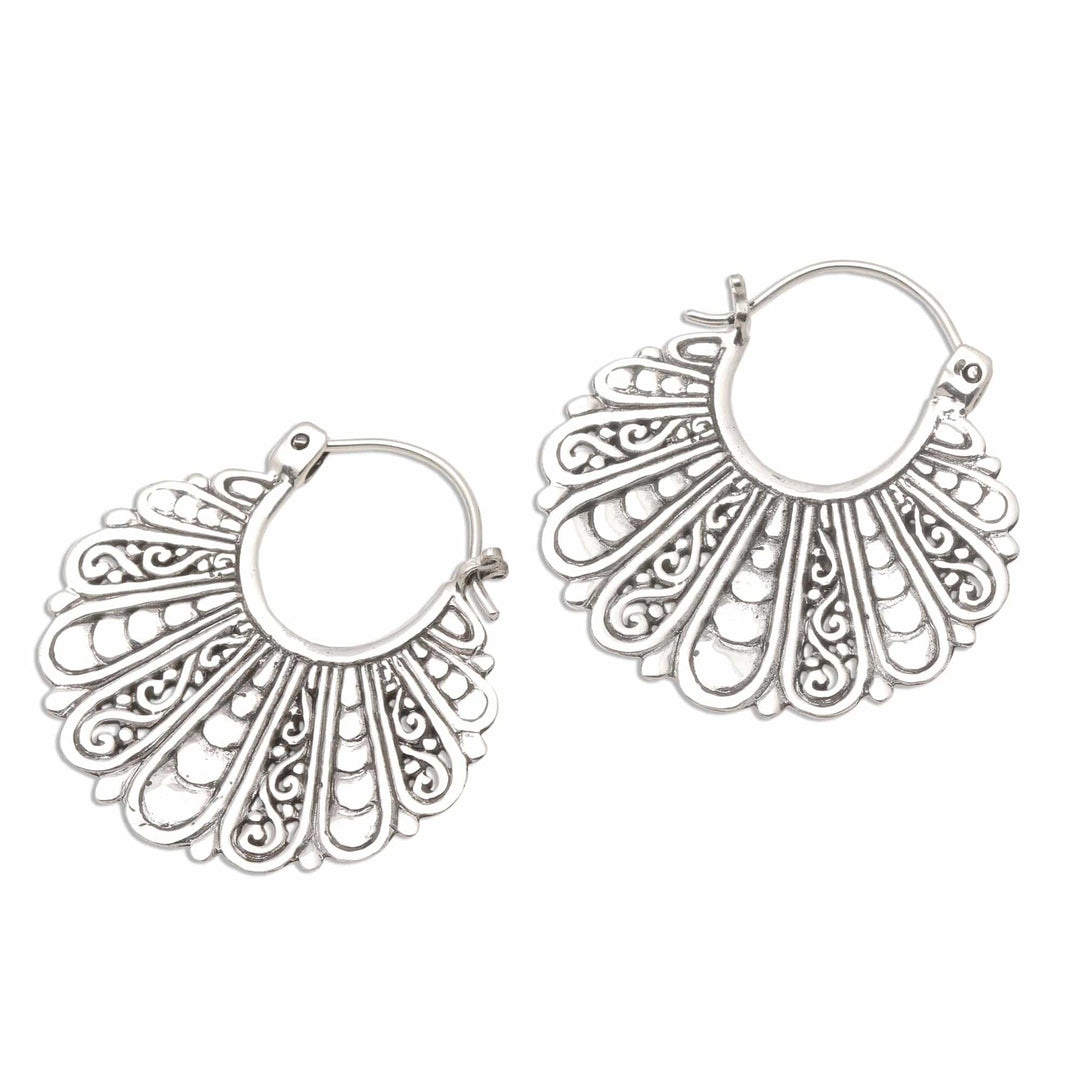 Fan-Shaped Sterling Silver Hoop Earrings - Sukawati Fans