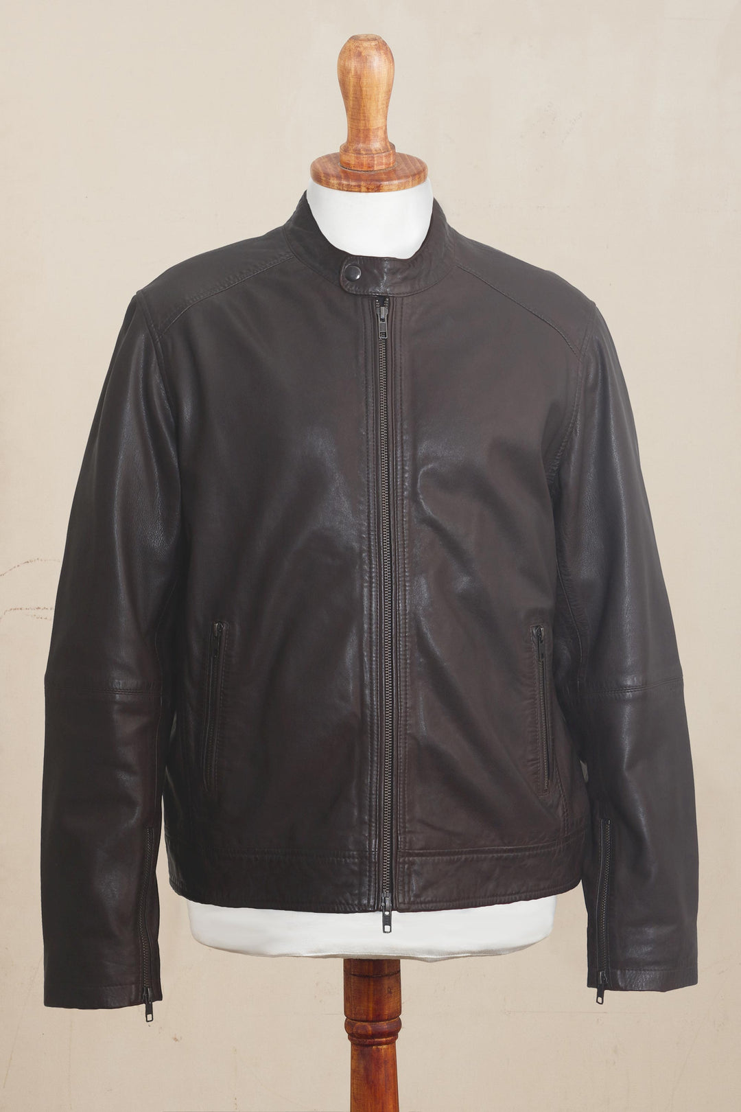 Classic Men's Leather Biker Jacket in Dark Brown - Suave Elegance