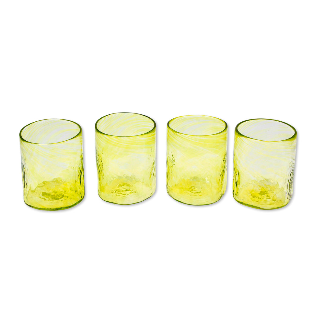 Handblown Golden Lime Recycled Glass 4-Piece Juice Glass Set - Golden Lime