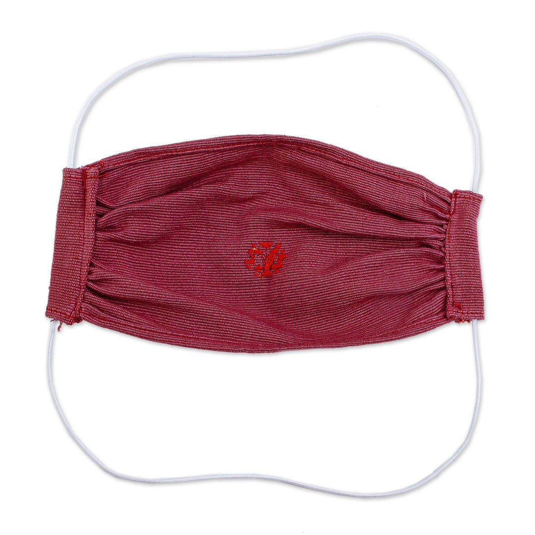 2 Handwoven Embroidered Burgundy Cotton Face Masks - Burgundy Berry