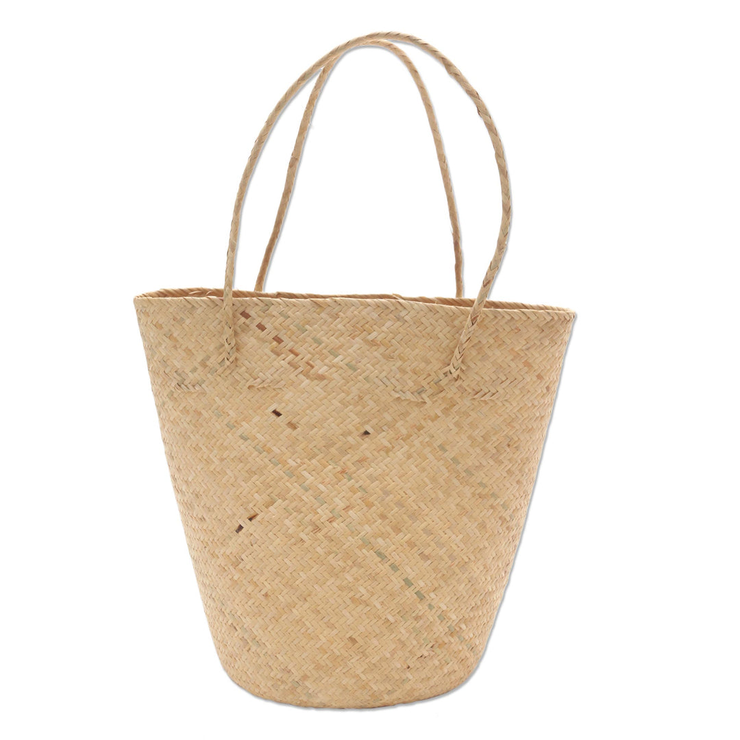 Handwoven Natural Cream Rattan Open Top Tote - Natural Cream