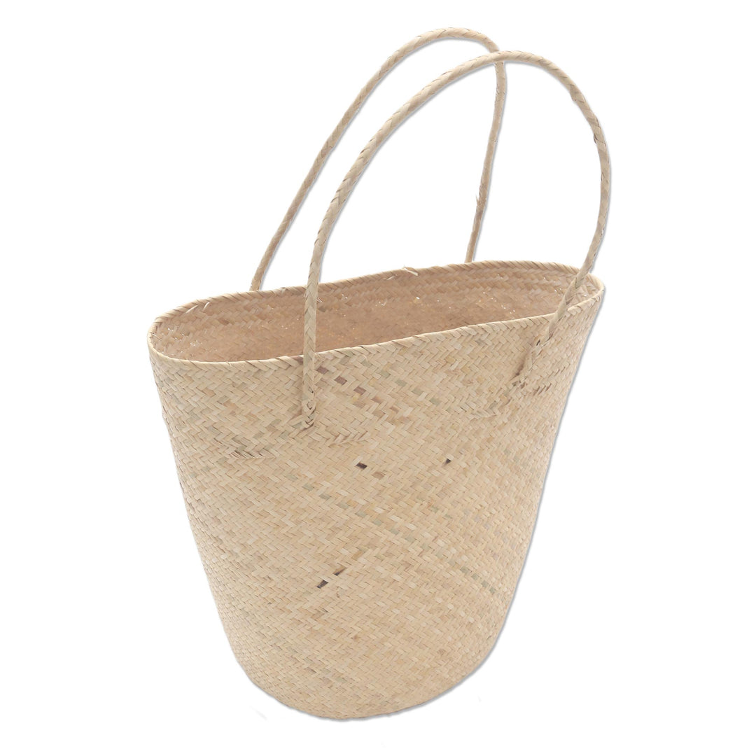 Handwoven Natural Cream Rattan Open Top Tote - Natural Cream