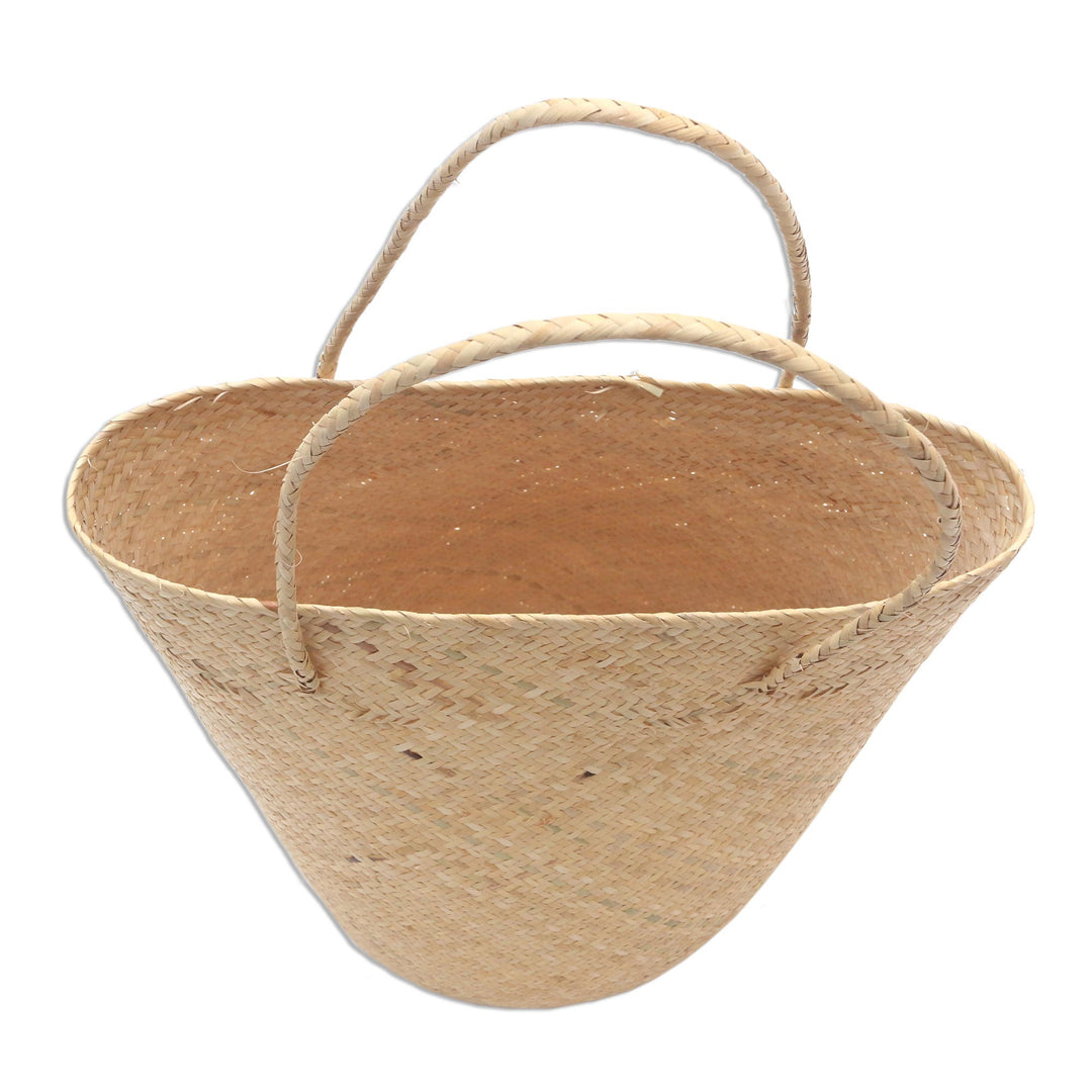 Handwoven Natural Cream Rattan Open Top Tote - Natural Cream