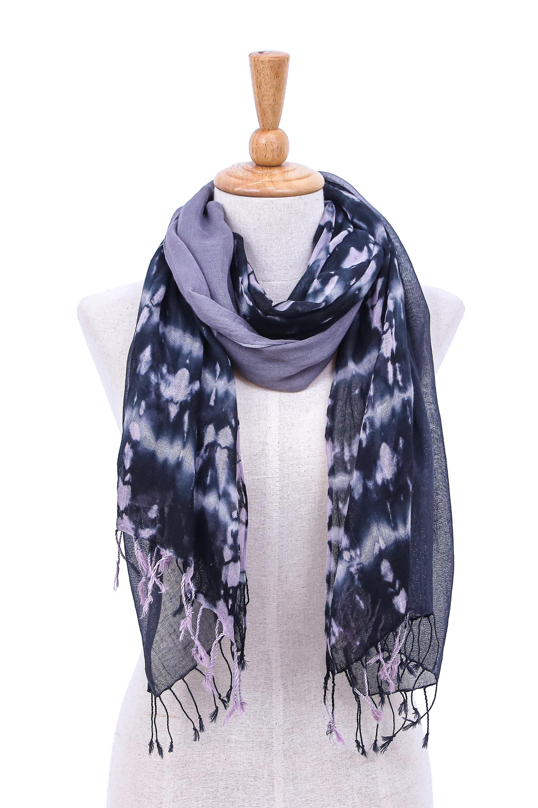 Pair of Cotton Tie-Dye Scarves in Shades of Grey - Galaxy of Love