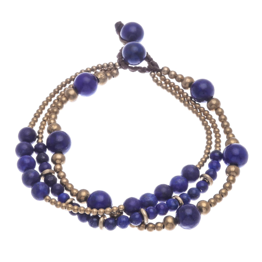 Blue Lapis Lazuli and Brass Beaded Bracelet - Natural Wonders