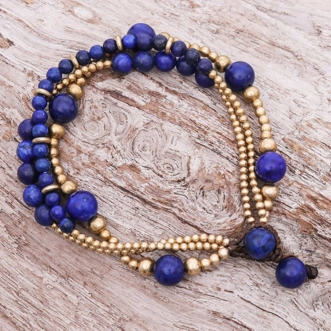 Blue Lapis Lazuli and Brass Beaded Bracelet - Natural Wonders