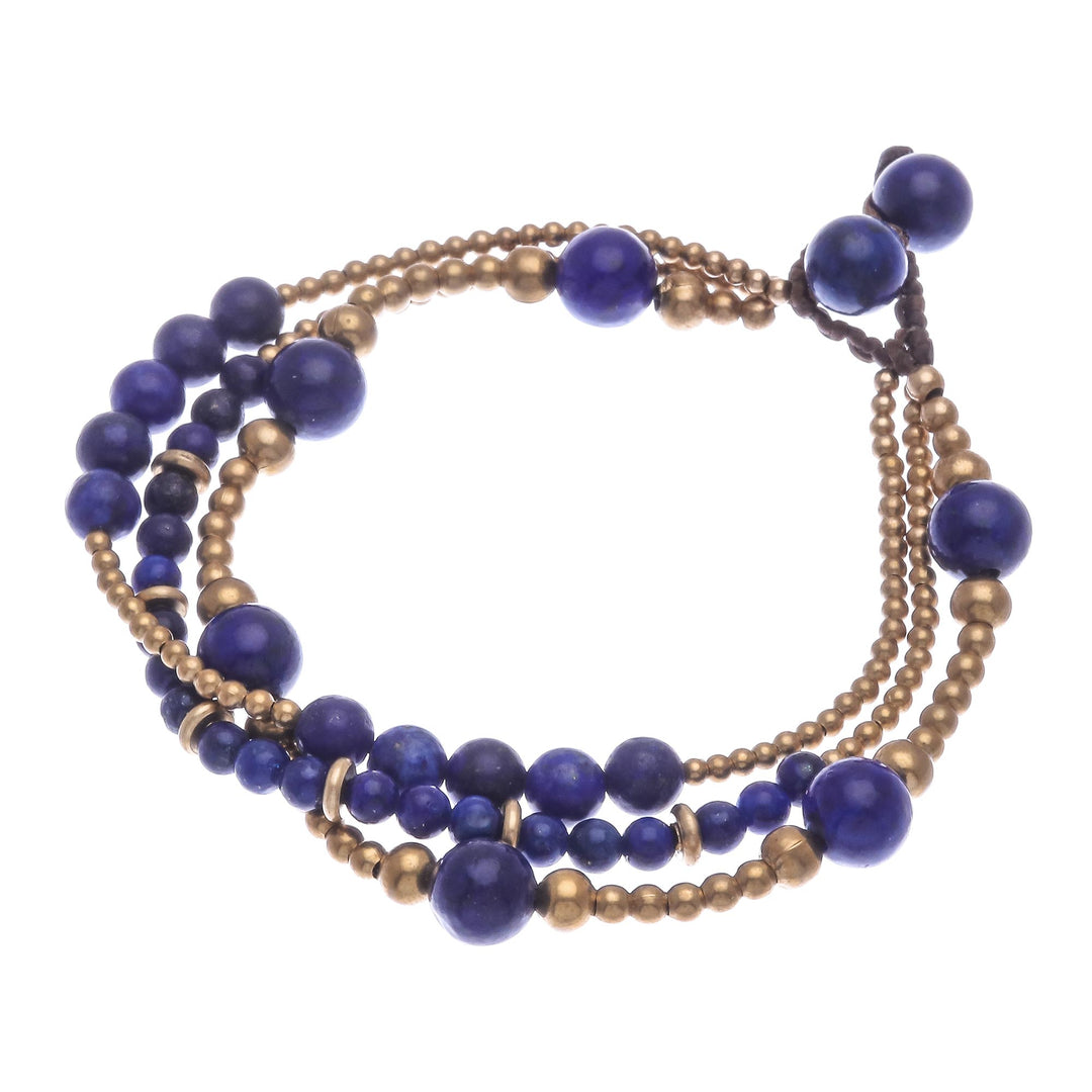 Blue Lapis Lazuli and Brass Beaded Bracelet - Natural Wonders