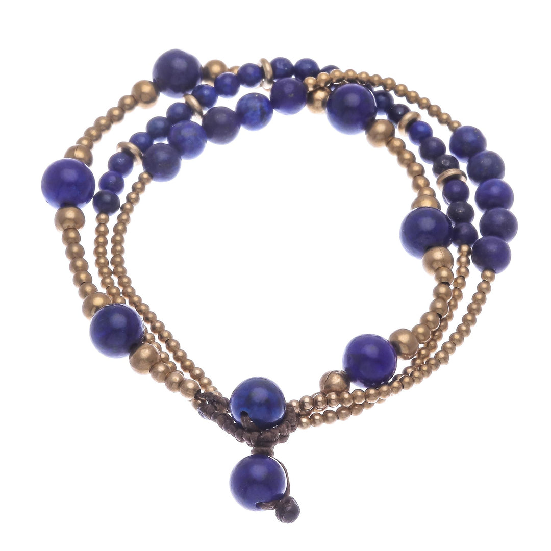 Blue Lapis Lazuli and Brass Beaded Bracelet - Natural Wonders