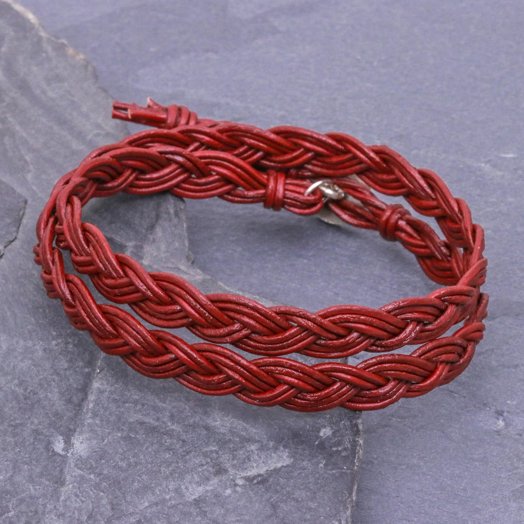 Om Symbol Braided Leather Wrap Bracelet - Pa Sak Braid