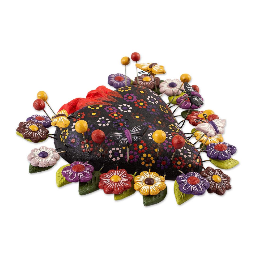 Ceramic Tree of Life Style Floral Heart Wall Sculpture - Floral Butterfly Heart