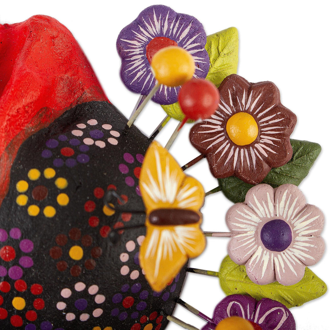 Ceramic Tree of Life Style Floral Heart Wall Sculpture - Floral Butterfly Heart