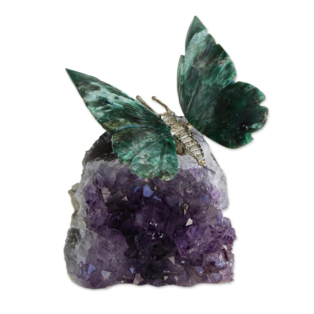 Serpentinite and Amethyst Butterfly Gemstone Figurine - Forest Wings