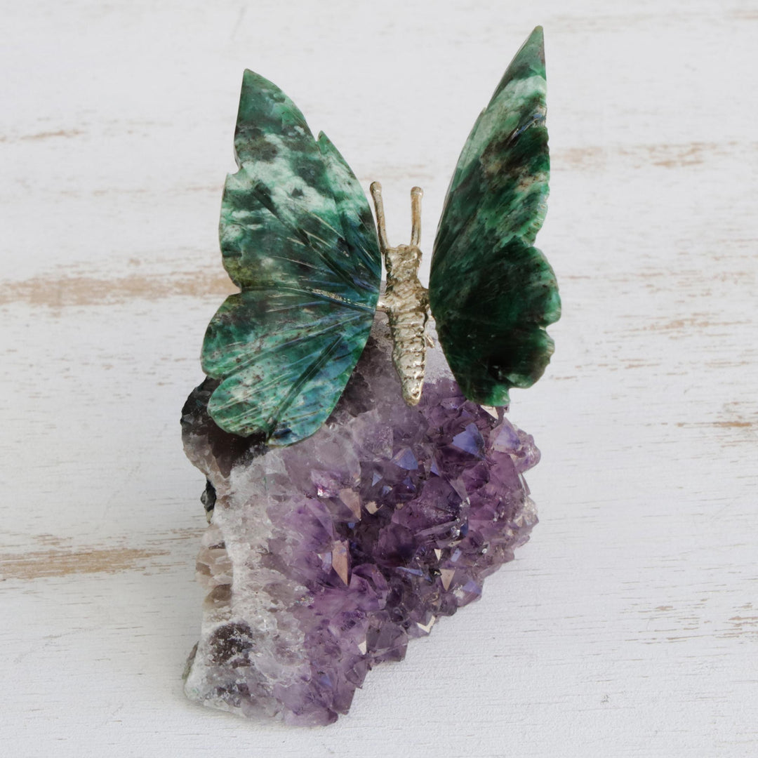 Serpentinite and Amethyst Butterfly Gemstone Figurine - Forest Wings