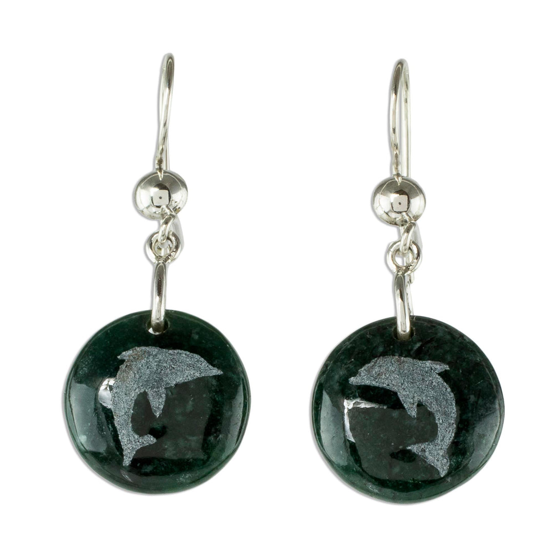 Sterling Silver and Jade Dolphin Dangle Earrings - Love of Nature - Dolphin