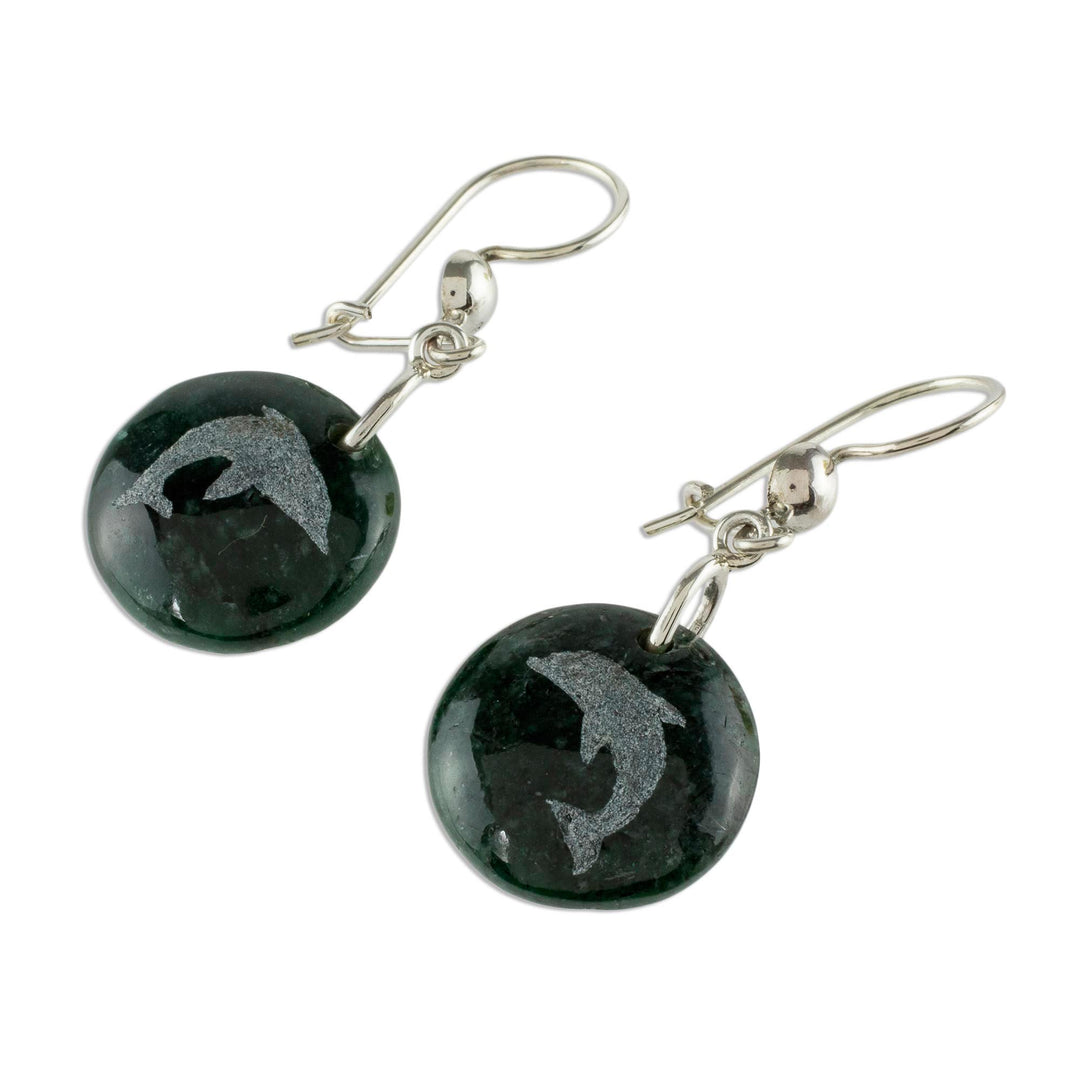 Sterling Silver and Jade Dolphin Dangle Earrings - Love of Nature - Dolphin