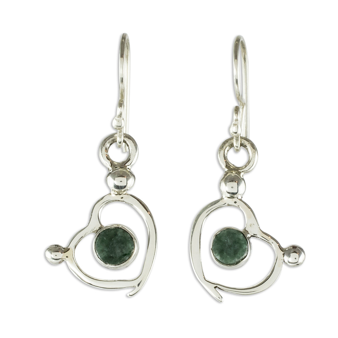 Sterling Silver and Jade Heart Dangle Earrings - Ancestral Love