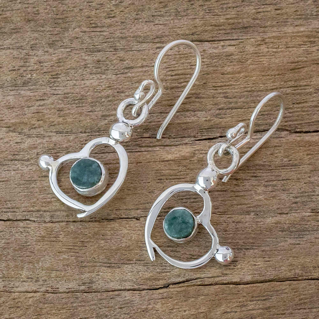 Sterling Silver and Jade Heart Dangle Earrings - Ancestral Love