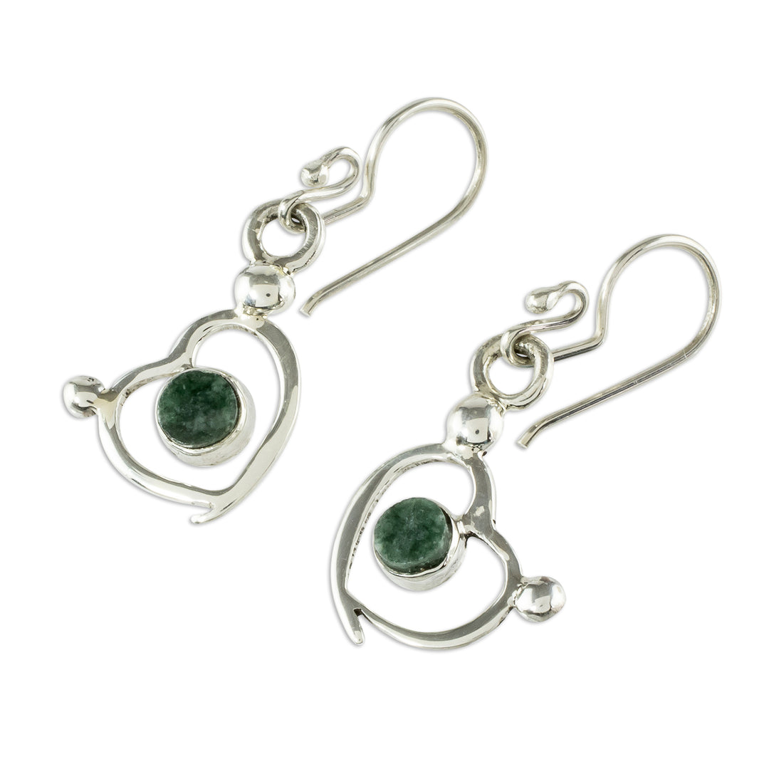 Sterling Silver and Jade Heart Dangle Earrings - Ancestral Love