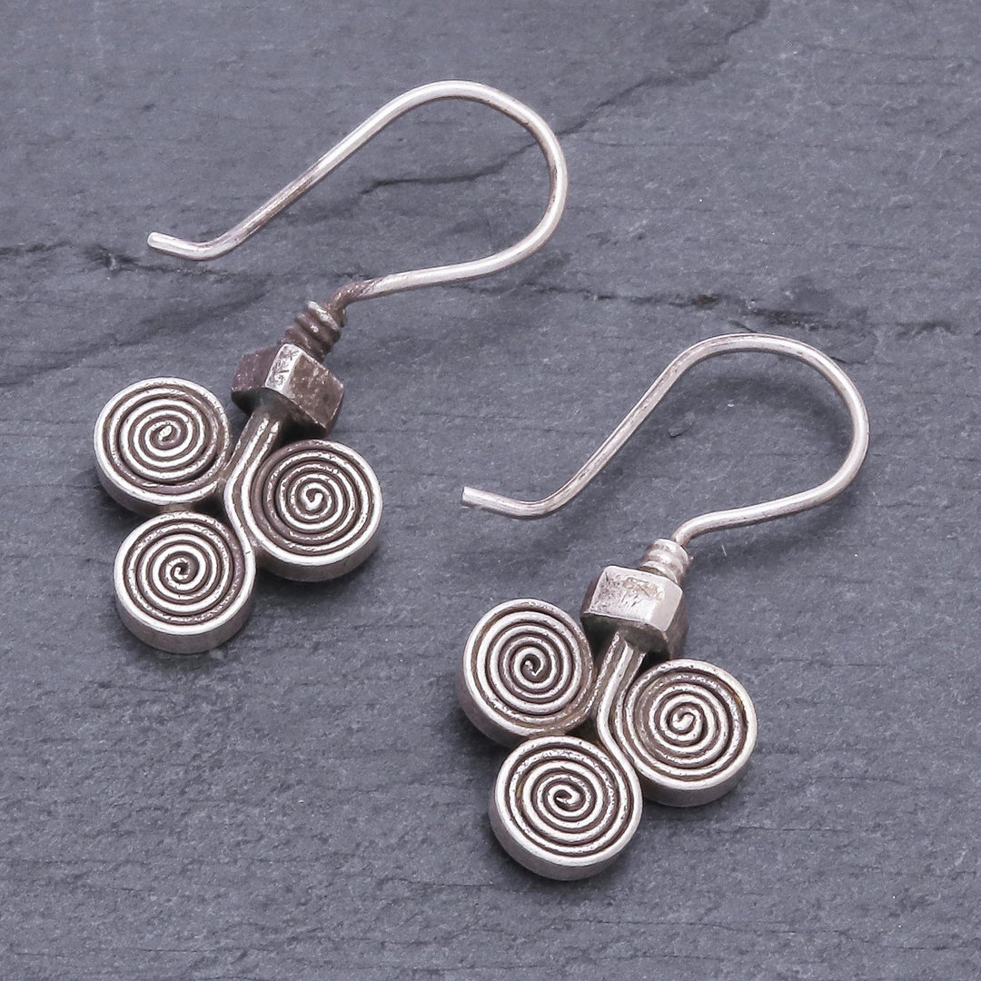 Oxidized 950 Silver Spiral Drop Earrings - Kariang Curls