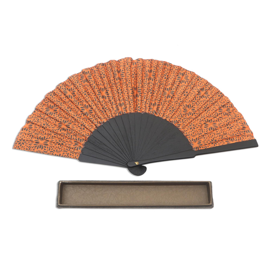 Hand Crafted Orange Batik Silk Fan - Aster Orange