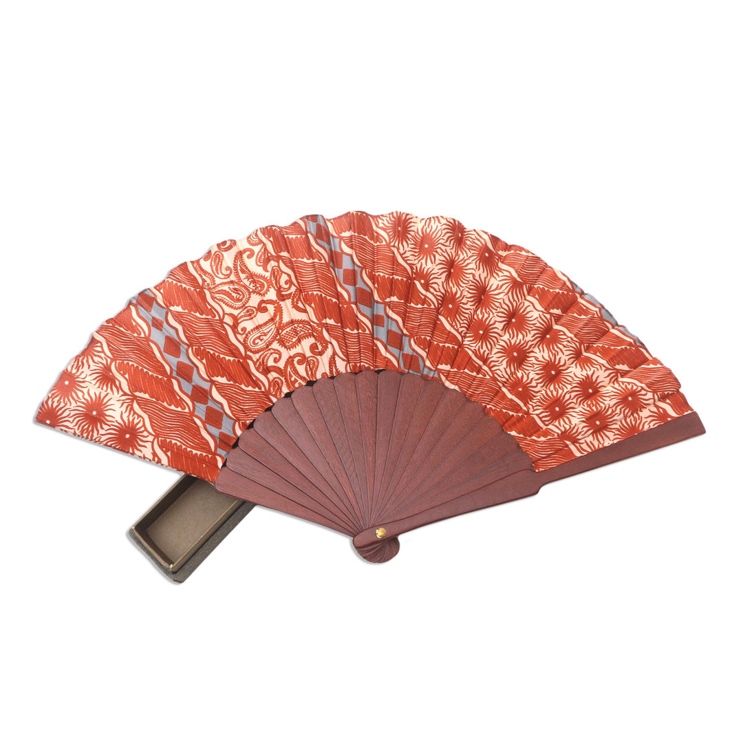 Scarlet Print Silk Batik Hand Fan from Bali - Lengko Scarlet