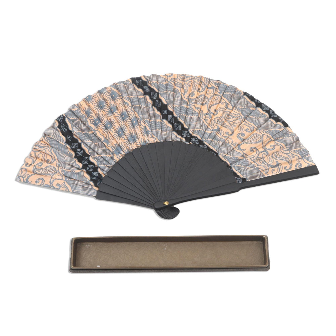 Batik Silk Hand Fan Hand Crafted in Bali - Banji Black